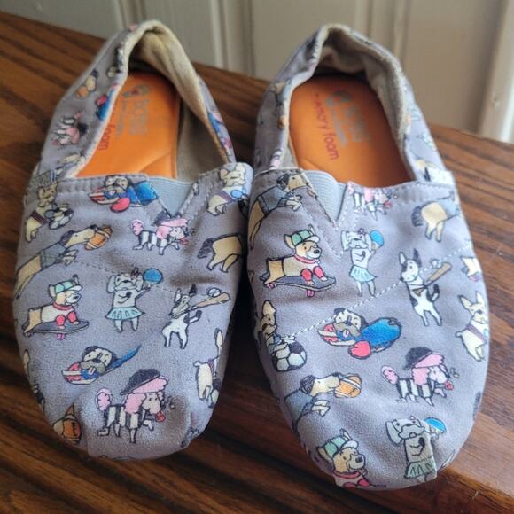 Size 9 Bobs Skechers Gray Dog Print Memory Foam Canvas Ballet Flats - Picture 2 of 7